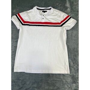 Boys Nick Danger White Red Black Stripe Short Sleeve Polo Shirt Size L Excellent